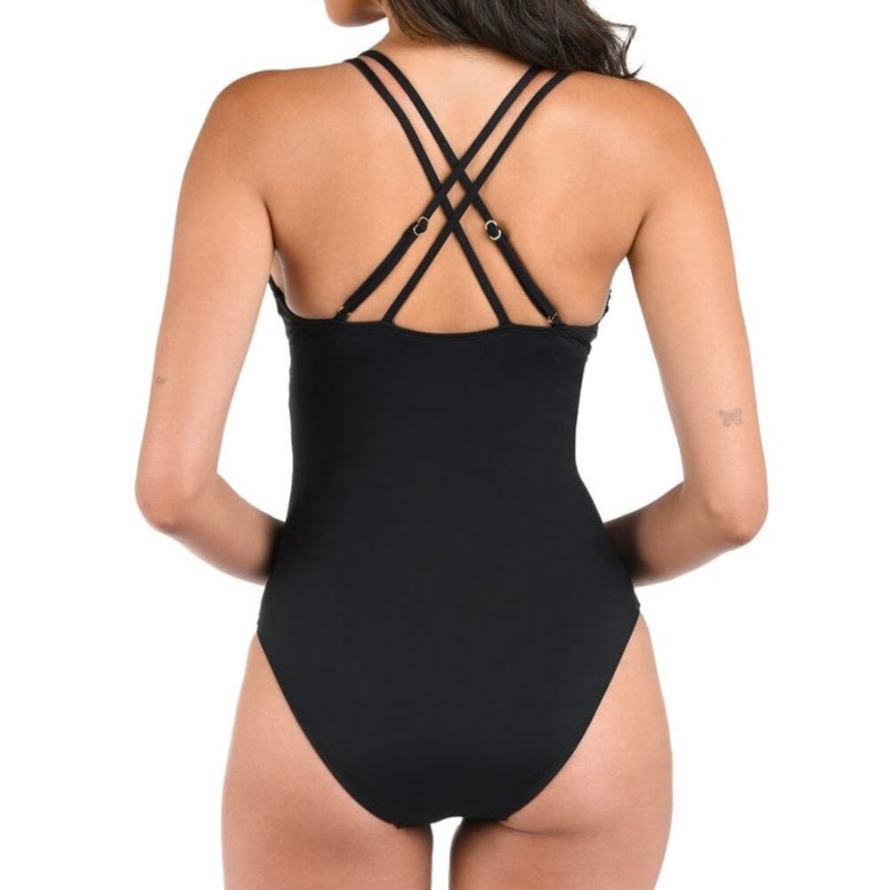 LA BLANCA Island Goddess Underwire Lace Up One Piece Black UPF - Sz 12 - NWT - Picture 2 of 8